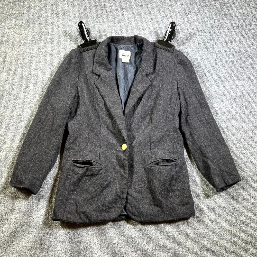 Leslie Fay Sportswear Blazer Womens 10 Petite Gray Wool Blend One Button Jacket